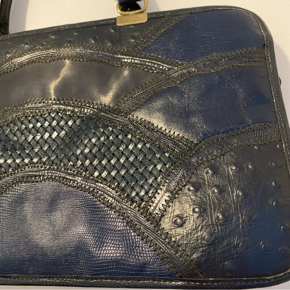 Vintage Caprice Leather Snakeskin Patchwork Navy Blue Handbag - Picture 3 of 16